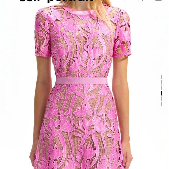 NWT SELF PORTRAIT PINK LACE MIDI DRESS SIZE 8 - Picture 5 of 11